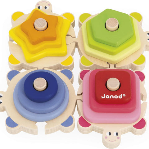 Janod Zigolos Stackable Turtle Puzzle - Fun Wooden Stacking Toy f