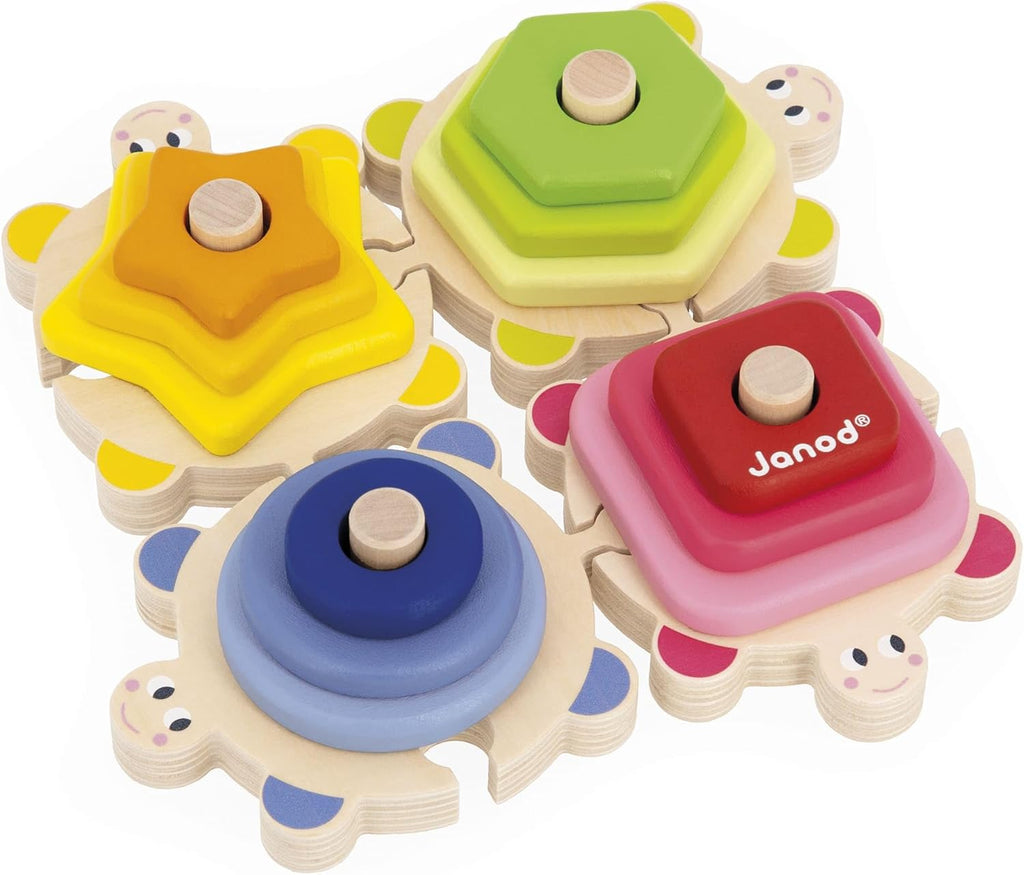 Janod Zigolos Stackable Turtle Puzzle - Fun Wooden Stacking Toy f