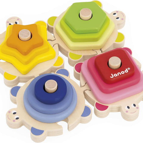 Janod Zigolos Stackable Turtle Puzzle - Fun Wooden Stacking Toy f