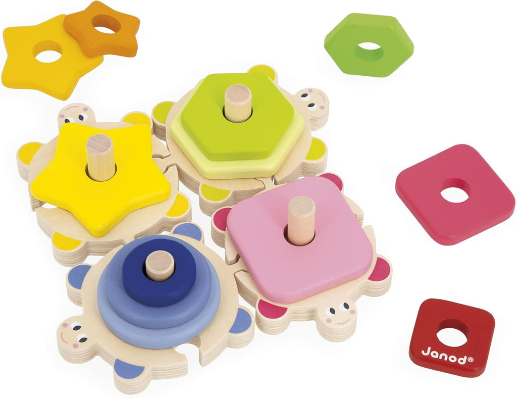 Janod Zigolos Stackable Turtle Puzzle - Fun Wooden Stacking Toy f