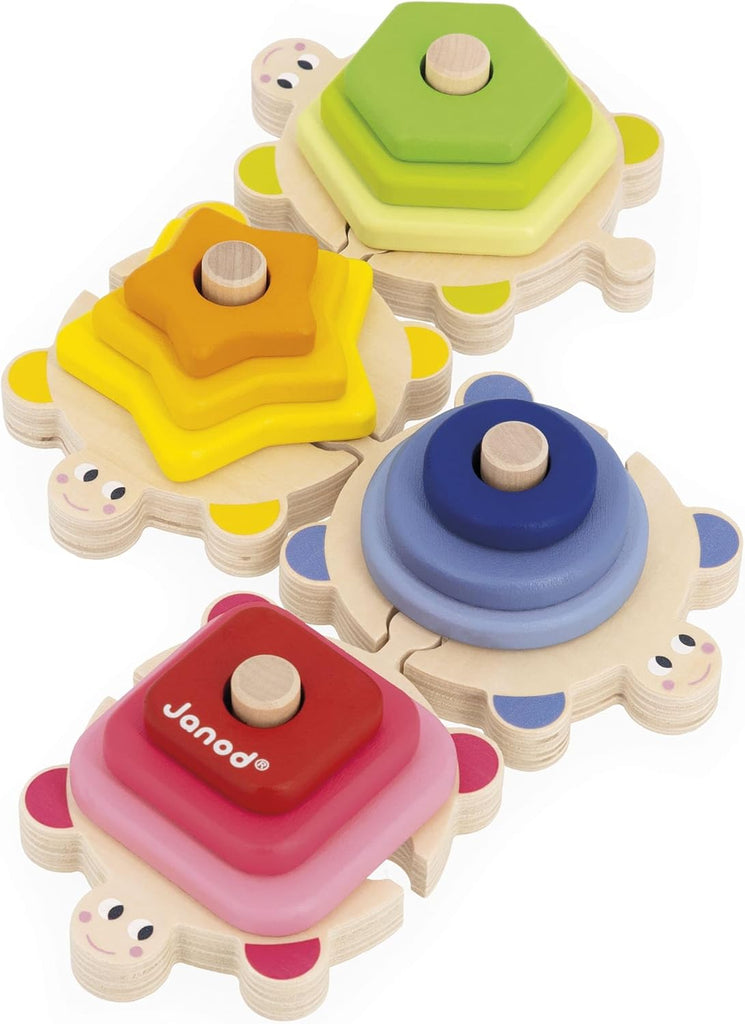 Janod Zigolos Stackable Turtle Puzzle - Fun Wooden Stacking Toy f
