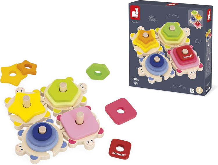 Janod Zigolos Stackable Turtle Puzzle - Fun Wooden Stacking Toy f